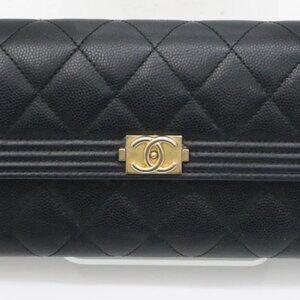 Chanel Caviar Quilted Large Boy Gusset Flap Black Wallet - 24246625